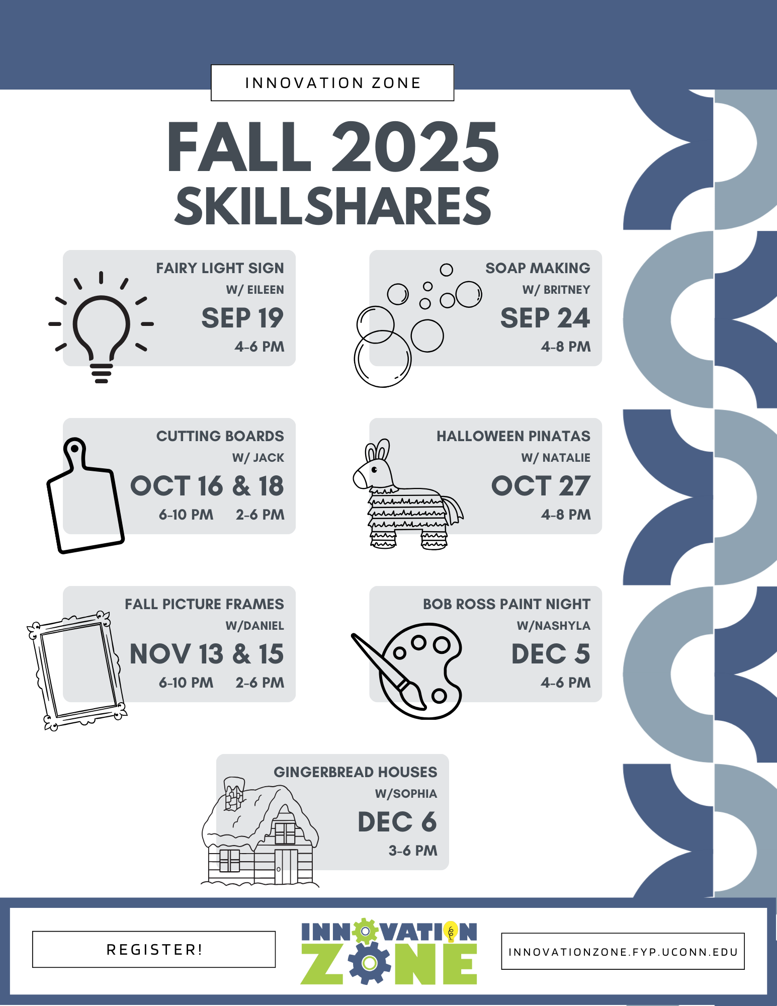 Fall 2025 Semester Skillshares held by the Innovation Zone